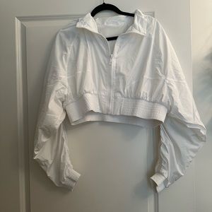 Balance / Vitality White cropped bomber jacket
